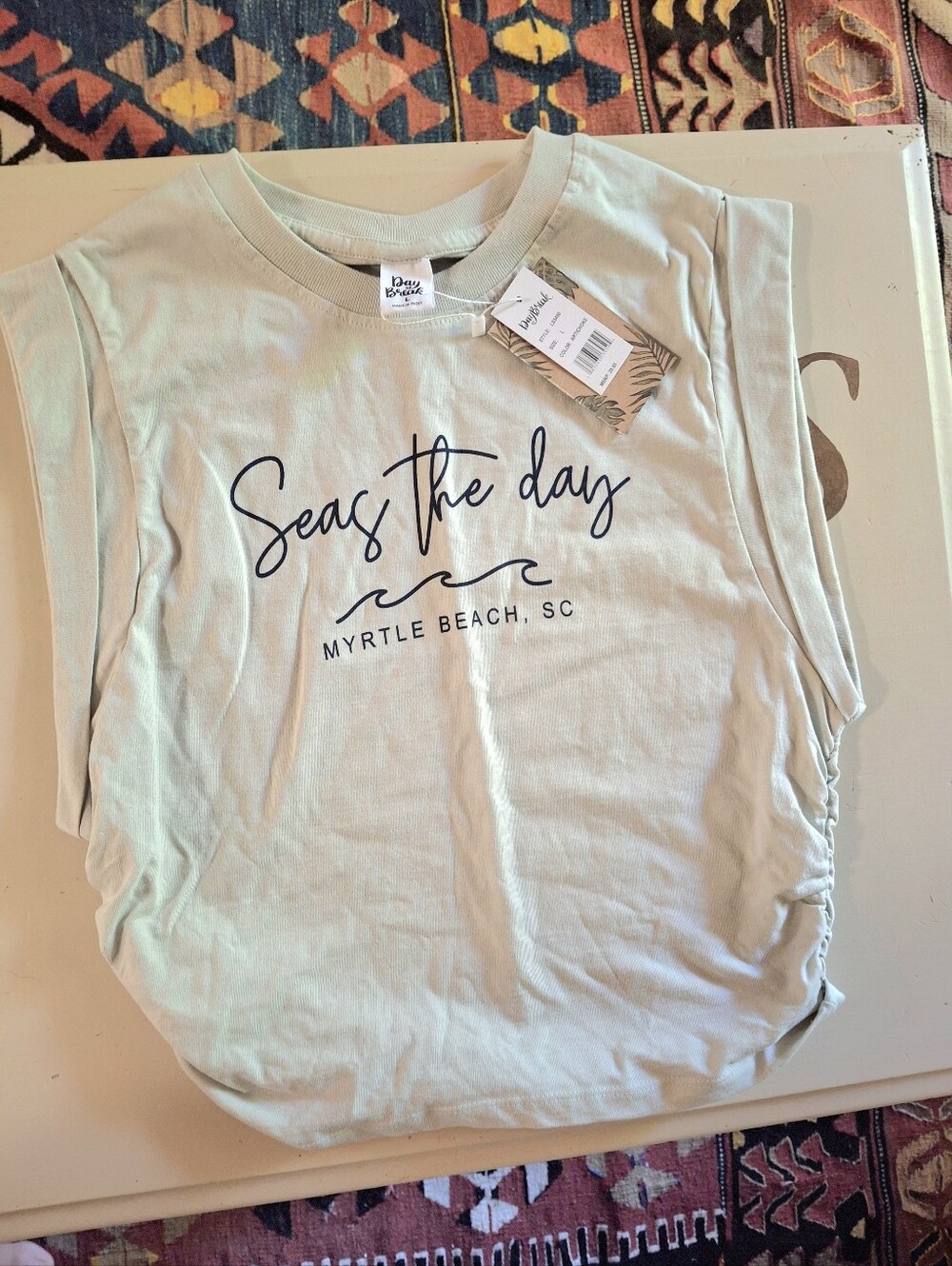 Seas The Day Myrtle Beach Graphic Cropped Tank - Light Sage Size Large NWT